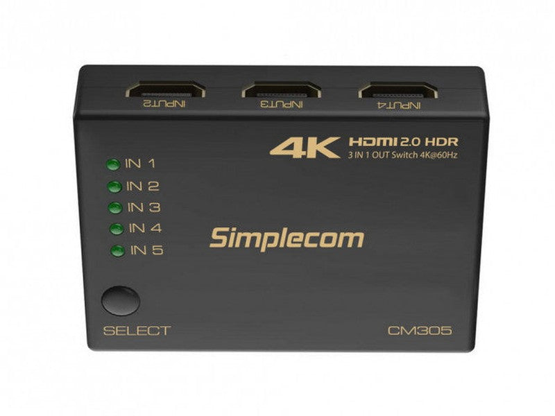 Simplecom CM305 Ultra HD 5 Way HDMI Switch 5 IN 1 OUT Splitter 4K@60Hz