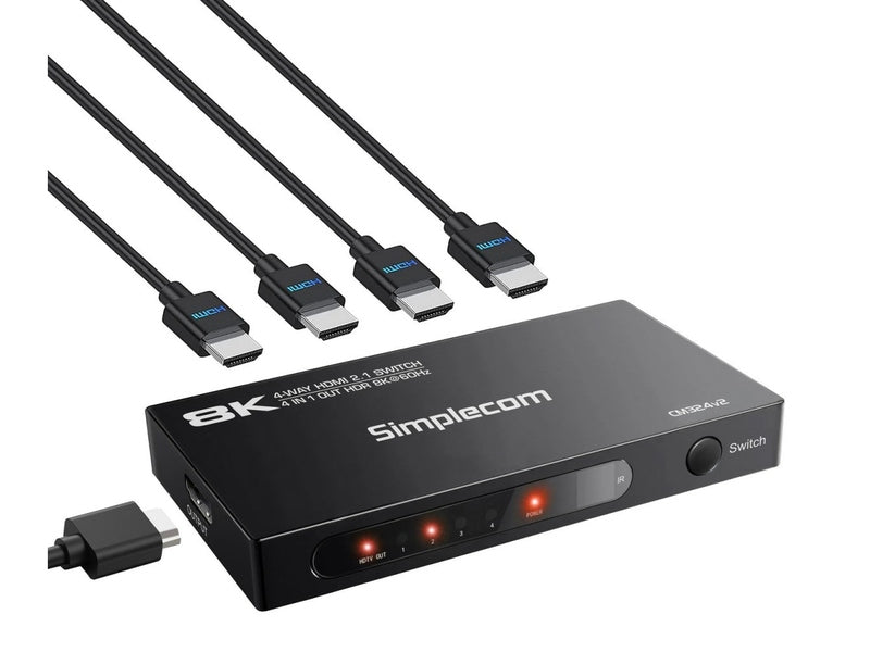 Simplecom CM324v2 4-Port HDMI 2.1 Switch 4 IN 1 OUT Splitter HDCP 2.3 8K@60Hz