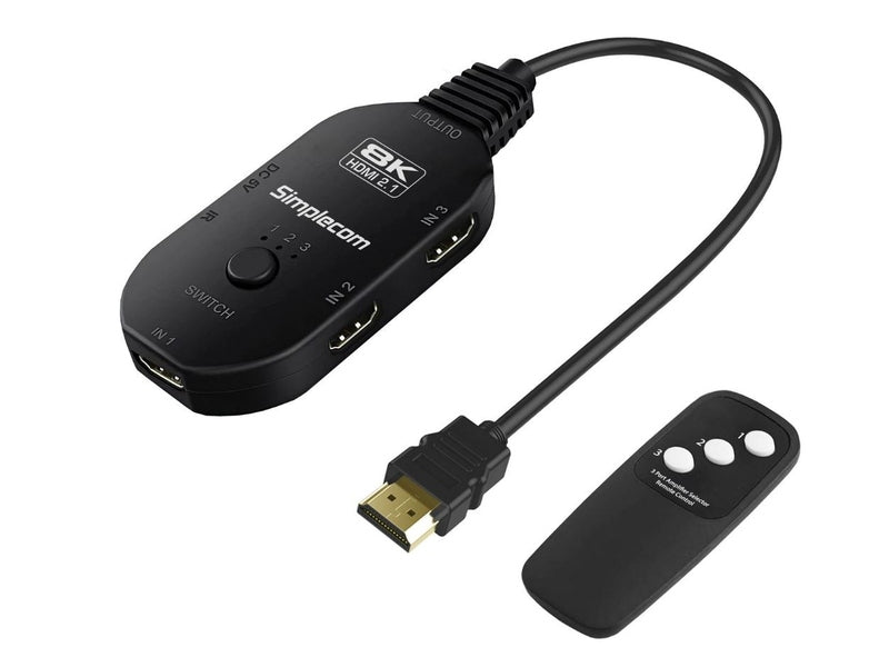 Simplecom CM353 3-Port HDMI 2.1 Switch 3 IN 1 OUT Splitter HDCP 2.3 8K@60Hz