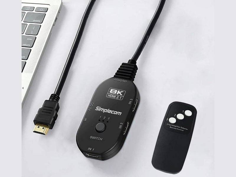 Simplecom CM353 3-Port HDMI 2.1 Switch 3 IN 1 OUT Splitter HDCP 2.3 8K@60Hz