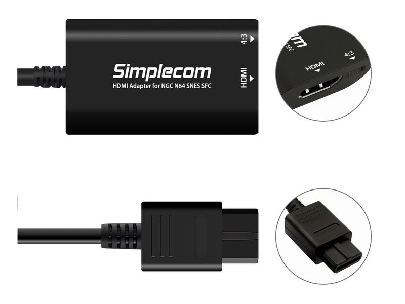 Simplecom CM461 HDMI Adapter Composite AV to HDMI Converter for Nintendo NGC N64 SNES SFC