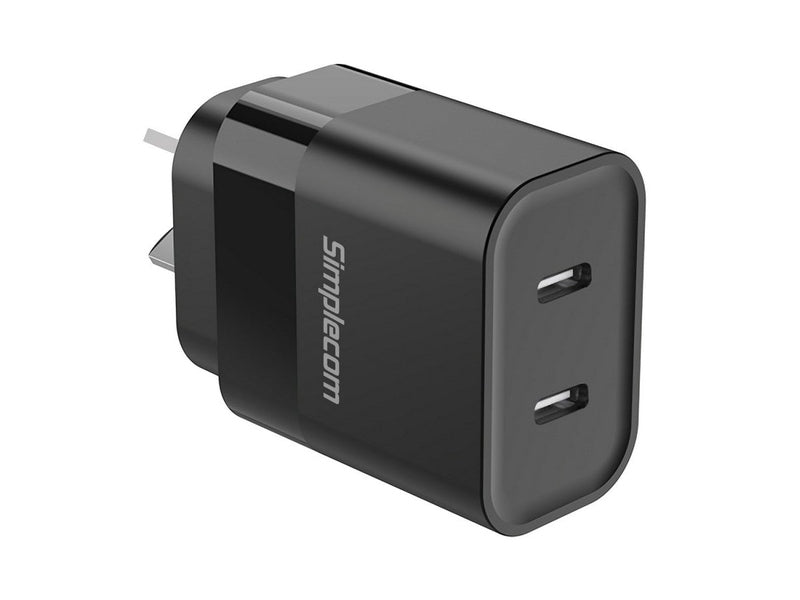 Simplecom CU221 Dual USB-C Fast Wall Charger PD 20W for Phone Tablet