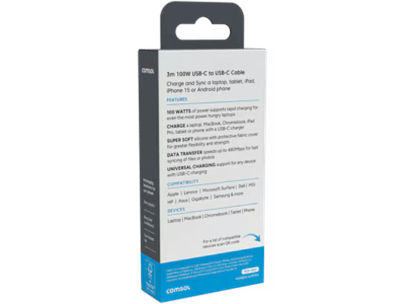 3m 100W USB-C to USB-C Cable White