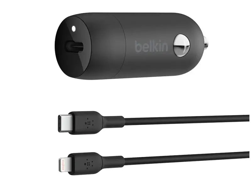 Belkin BoostCharge 30W Car Charger + USB-C to Lightning Cable Black