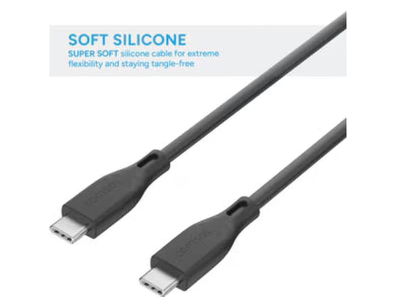 COMSOL 1.2M USB-C TO USB-C SUPER SOFT SILICONE CHARGE & SYNC CABLE, BLACK - CCSS12BK