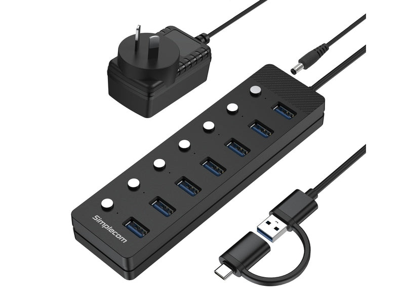 Simplecom CH375C USB-A and USB-C to 7-Port USB 3.0 Hub