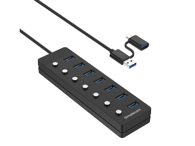 Simplecom CH375C USB-A and USB-C to 7-Port USB 3.0 Hub