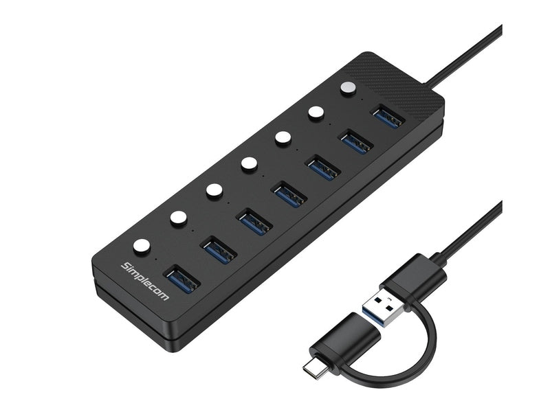 Simplecom CH375C USB-A and USB-C to 7-Port USB 3.0 Hub