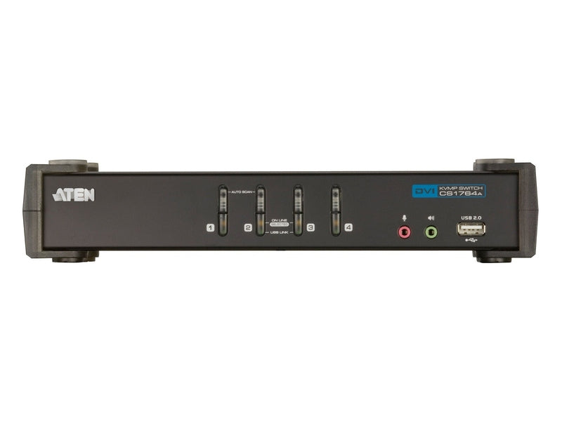 Aten Desktop KVMP Switch 4 Port Single Display DVI w/ audio, 4x Custom KVM Cables Included, 2x USB Port