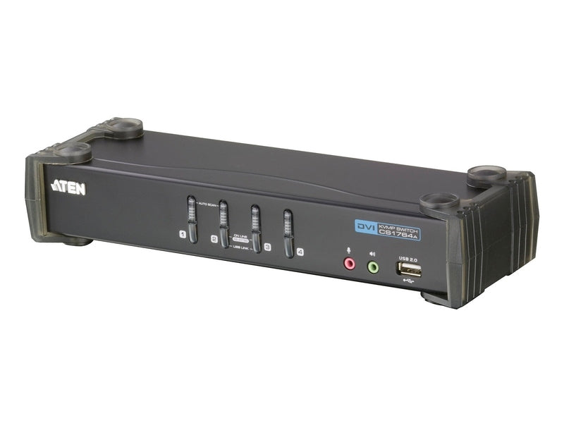 Aten Desktop KVMP Switch 4 Port Single Display DVI w/ audio, 4x Custom KVM Cables Included, 2x USB Port
