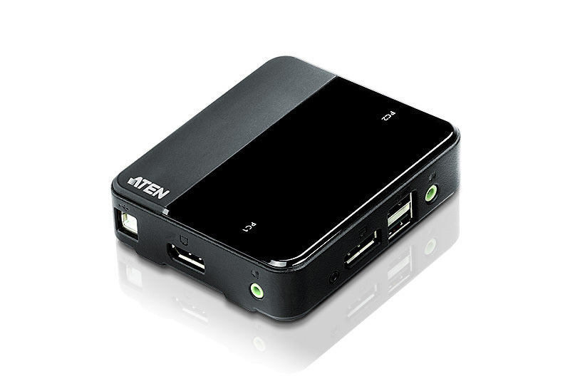 Aten Slim KVM Switch 2 Port Single Display DisplayPort w/ audio, Cables Included