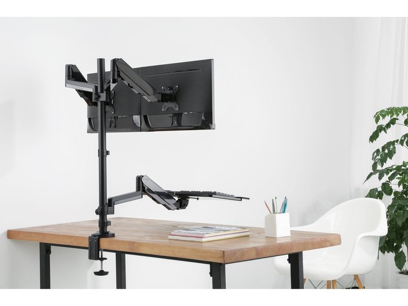 Brateck Gas Spring Sit-Stand Workstation Dual Monitors Mount Fit Most 17"-32" Moniters Up to 8kg per screen, 360° Screen Rotation