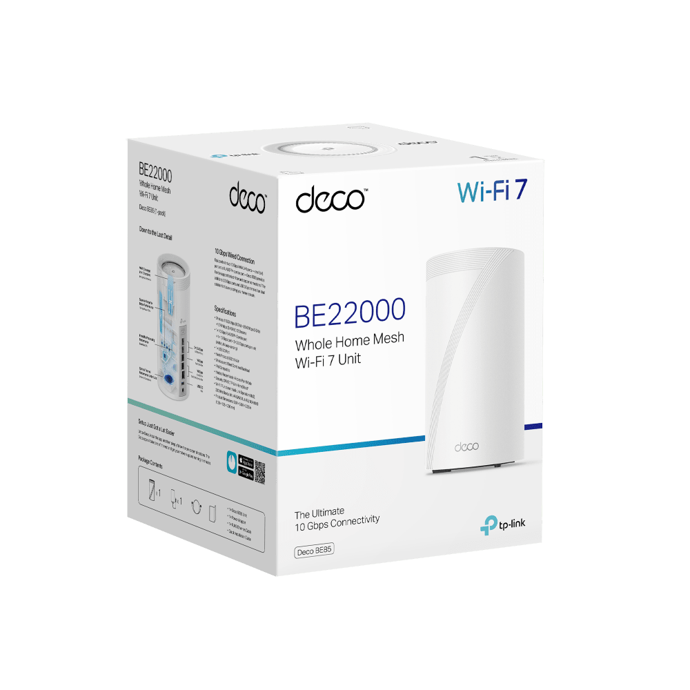 TP-Link Deco BE85 BE22000 Tri-Band Whole Home Mesh WiFi 7 System 1-pack