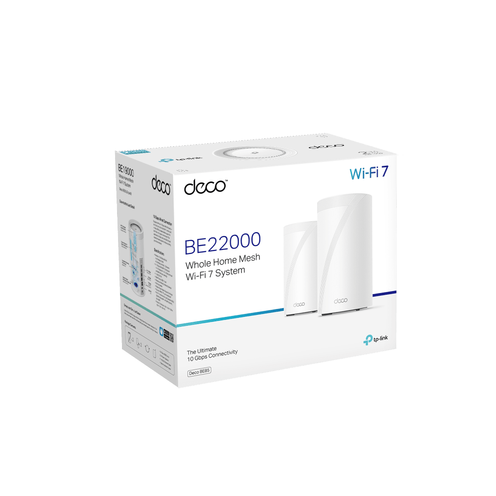 TP-Link Deco BE85 BE22000 Tri-Band Whole Home Mesh WiFi 7 System 2-pack