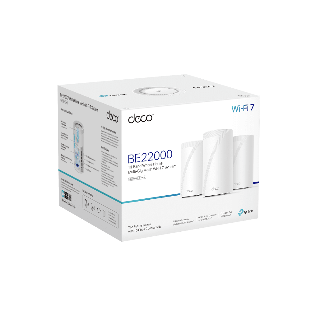 TP-Link Deco BE85 BE22000 Tri-Band Whole Home Mesh WiFi 7 System 3-pack