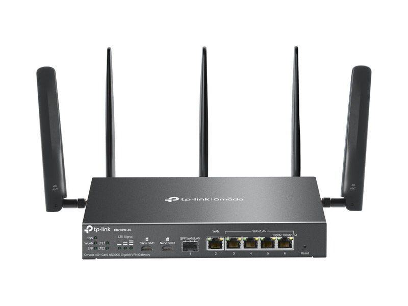 TP-Link ER706W-4G Omada AX3000 Dual-Band VPN 4G+ CAT6 Router WAN 1 LAN/WAN 4 SFP 1
