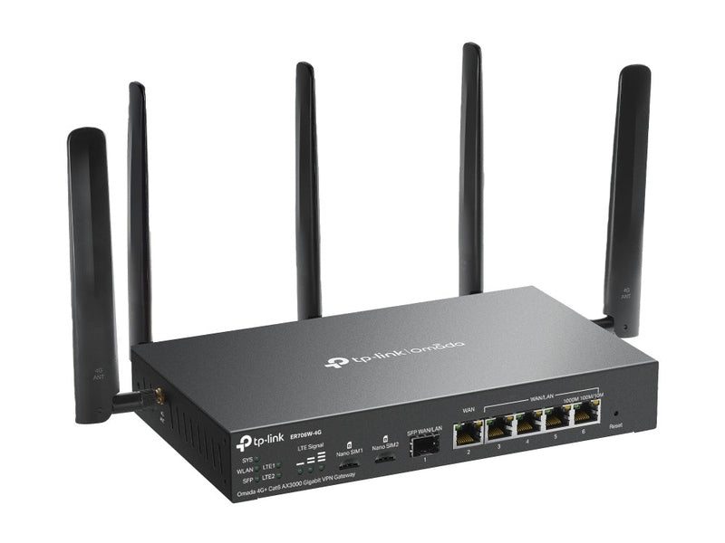 TP-Link ER706W-4G Omada AX3000 Dual-Band VPN 4G+ CAT6 Router WAN 1 LAN/WAN 4 SFP 1