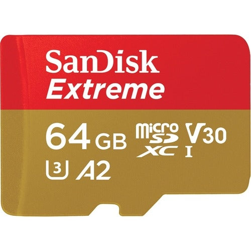 SanDisk Extreme microSDXC, SQXAH 64GB, V30, U3, C10, A2, UHS-I, 170MB/s R, 80MB/s W, 4x6, SD adaptor, Lifetime Limited, Action Cam/Drone