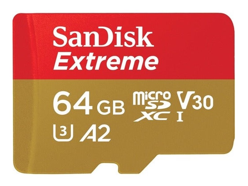 SanDisk Extreme microSDXC, SQXAH 64GB, V30, U3, C10, A2, UHS-I, 170MB/s R, 80MB/s W, 4x6, SD adaptor, Lifetime Limited, Action Cam/Drone