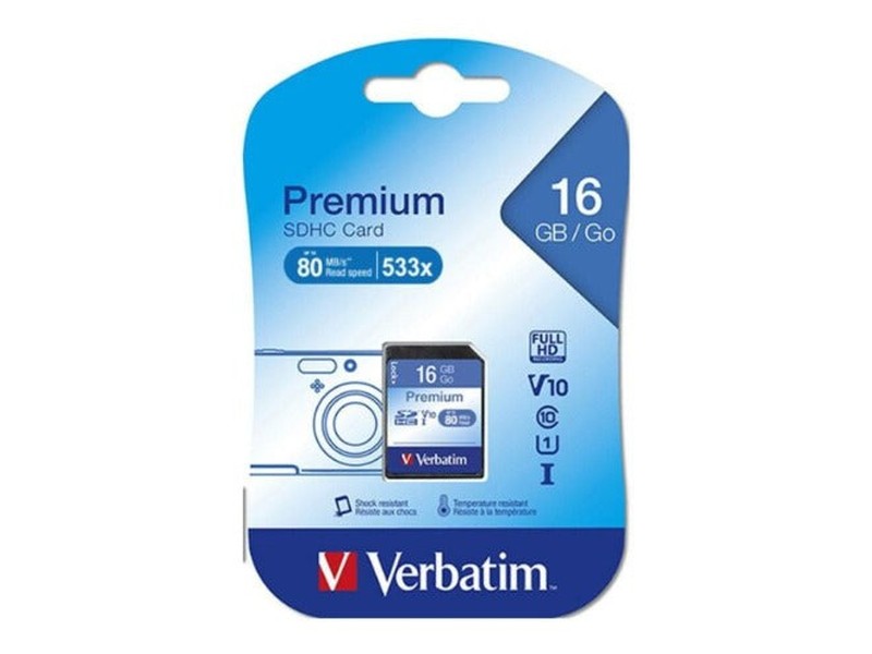 Verbatim SDHC 16GB Class 10 Up to 45MB/Sec 300X read speed