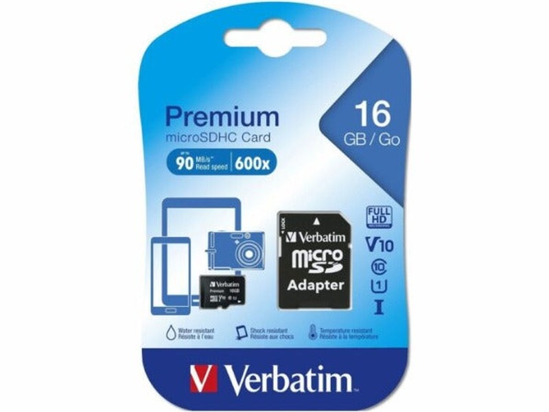 Verbatim Micro SDHC 16GB Class 10 with Adaptor Up to 45MB/Sec 300X read speed