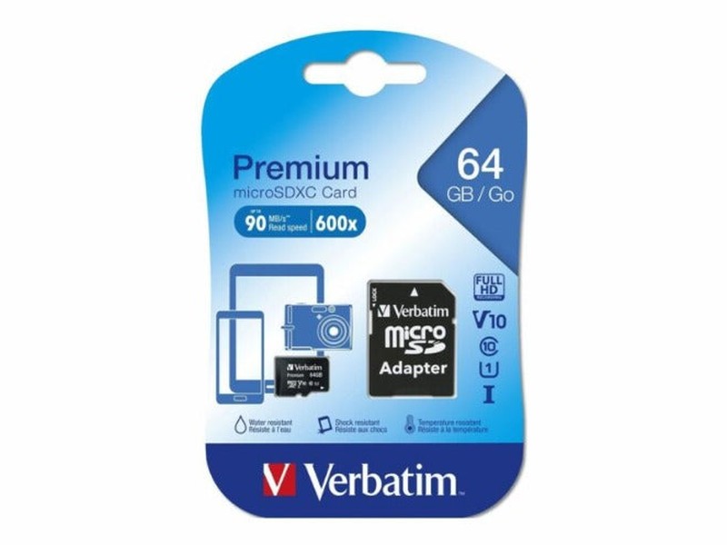 Verbatim 64GB Micro SDXC Card Class 10 UHS-I With Adaptor Up to 45MB/Sec 300X read speed