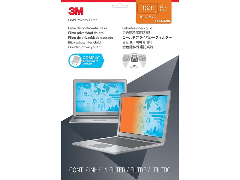 3M Gold Privacy Filter for 13.3" Laptop with 3M COMPLY Flip Attach Set and Adhesive Strips, 16:9