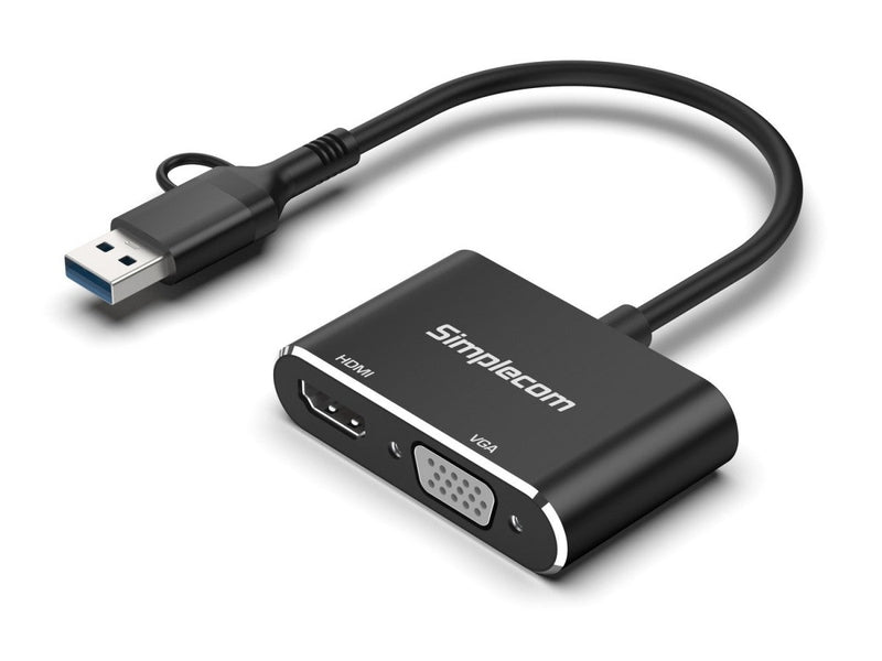 Simplecom DA326C USB 3.0 and USB-C to HDMI + VGA Video Card Adapter Full HD 1080p