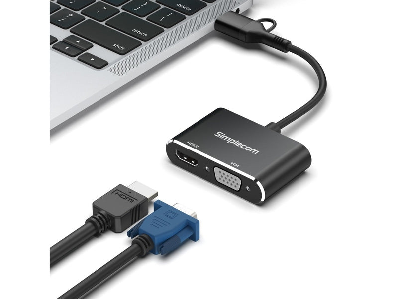 Simplecom DA326C USB 3.0 and USB-C to HDMI + VGA Video Card Adapter Full HD 1080p