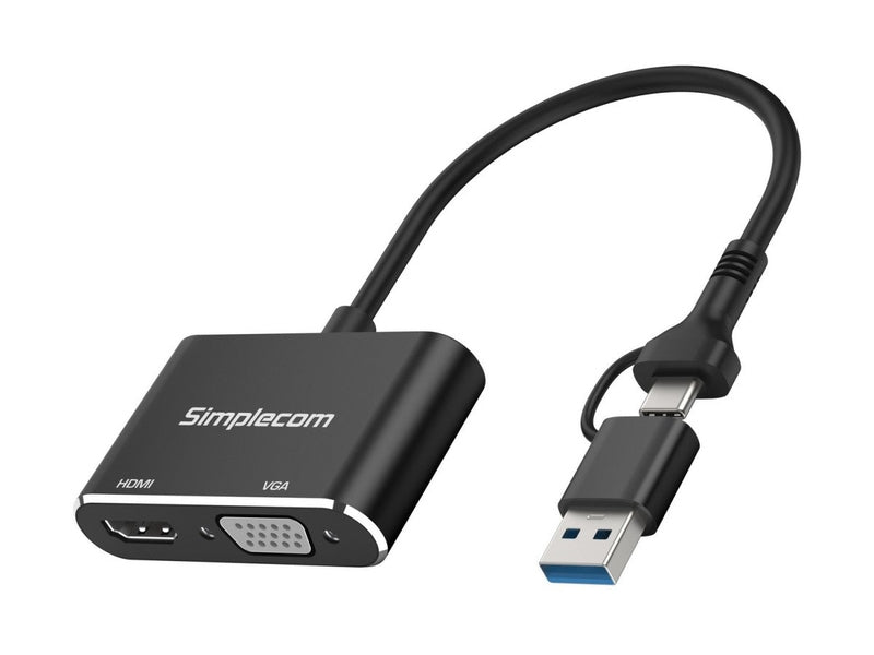 Simplecom DA326C USB 3.0 and USB-C to HDMI + VGA Video Card Adapter Full HD 1080p