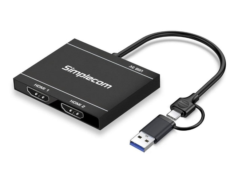 Simplecom DA327 USB 3.0 or USB-C to Dual HDMI Display Adapter for 2x 1080p Extended Screens