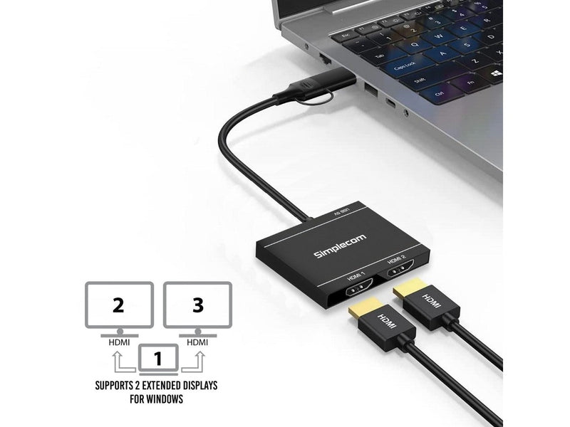 Simplecom DA327 USB 3.0 or USB-C to Dual HDMI Display Adapter for 2x 1080p Extended Screens