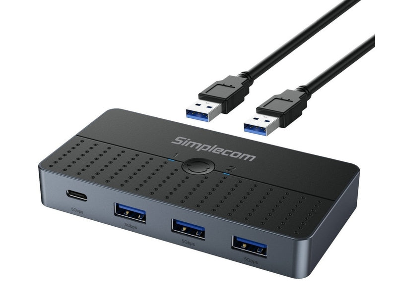 Simplecom KM320 2-Way SuperSpeed USB Switch 4-Port Hub with USB-C USB 3.0 5Gbps