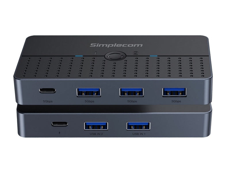 Simplecom KM320 2-Way SuperSpeed USB Switch 4-Port Hub with USB-C USB 3.0 5Gbps