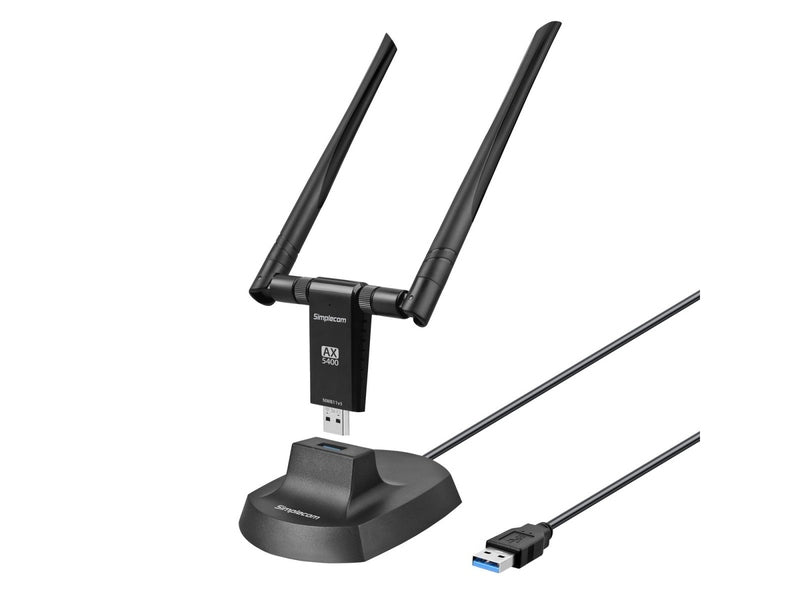 Simplecom NW811v3 AX5400 Tri-Band WiFi 6E USB Adapter with 2x 5dBi High Gain Antennas