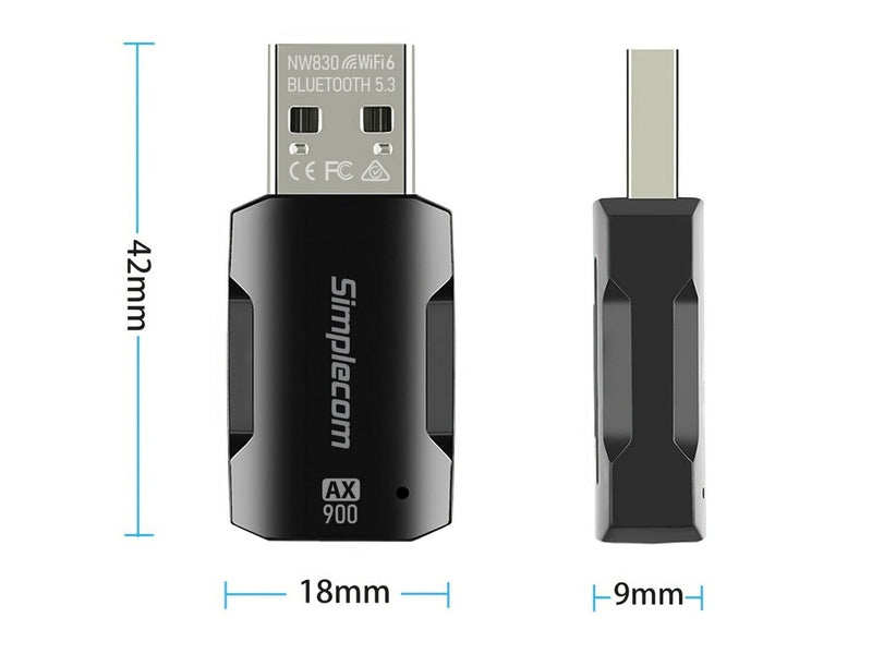 Simplecom NW830 Wi-Fi 6 and Bluetooth 5.3 Combo USB Adapter Dual Band AX900