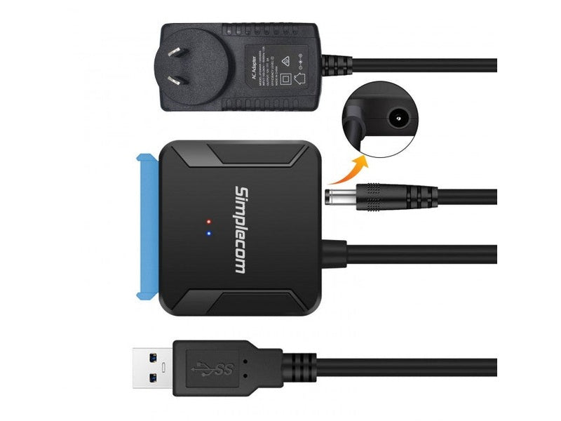 Simplecom SA236 USB 3.0 to SATA Adapter Cable Converter with Power Supply for 2.5" & 3.5" HDD SSD