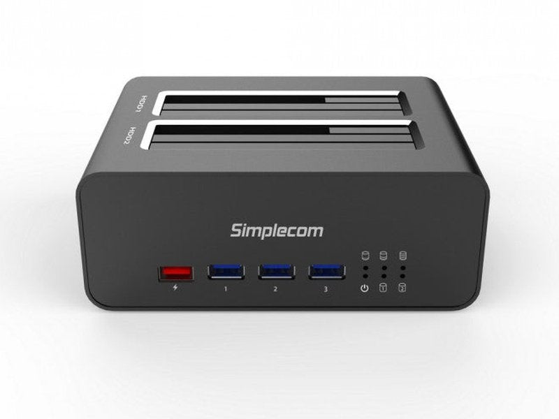 Simplecom USB 3.0 to Dual SATA Aluminium Docking Station with 3-Port Hub and 1 Port 2.1A USB Charger