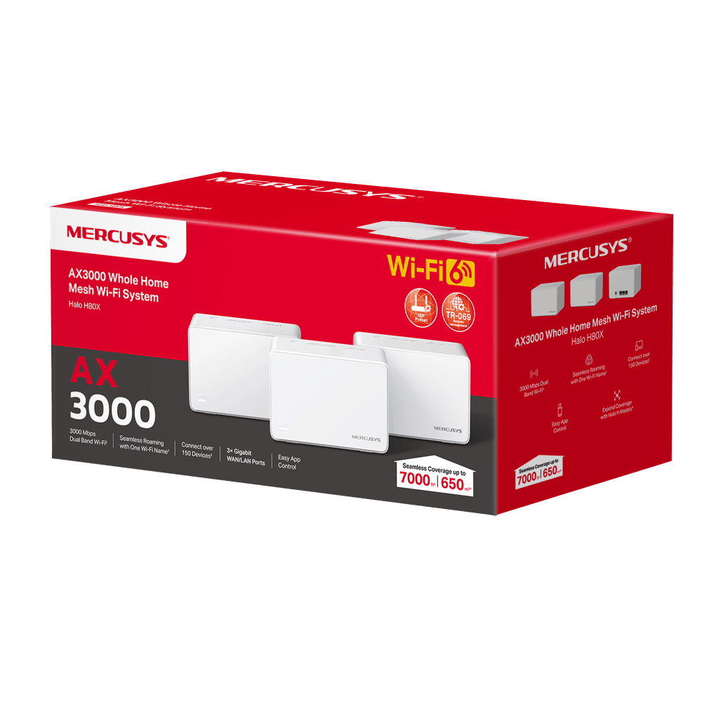 TP-Link Mercusys Halo H80X AX3000 Whole Home Mesh Wi-Fi 6 System 3-pack Halo H80X 3-pack