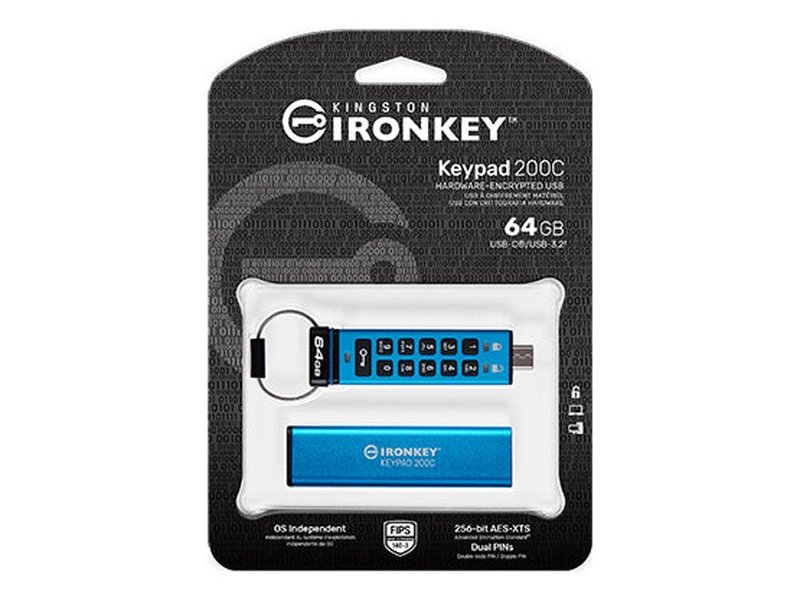 Kingston IronKey Keypad 200 64GB Encrypted USB-C Flash Drive