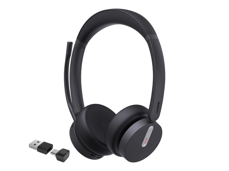 Yealink BH70 Bluetooth Wireless Dual Headset with Stand Teams USB-C/A, 3 mic noise cancellation Talk time up to 35h BT51 C Dongle with Type A Adapter