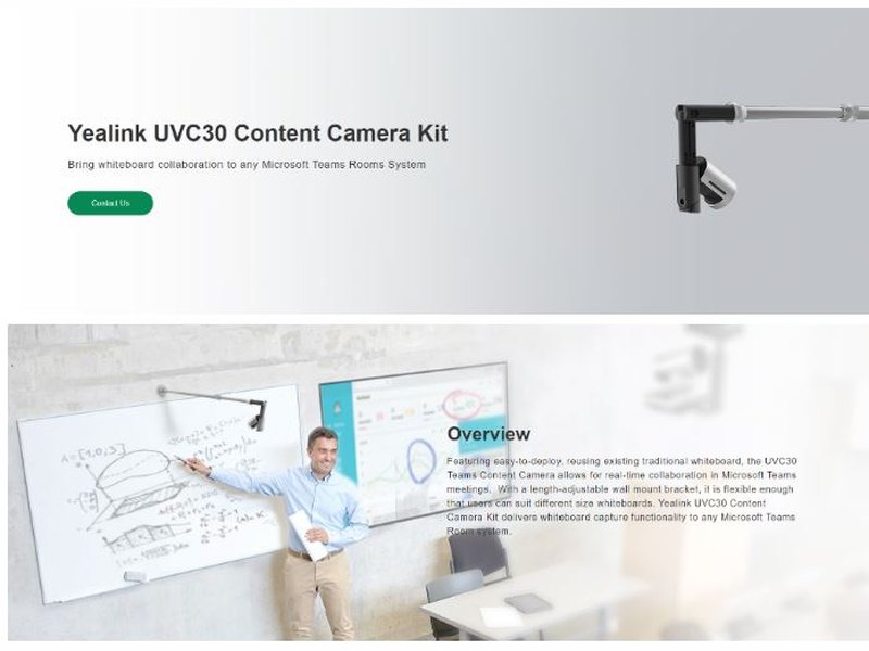 Yealink CCMK Content Camera Mount Kit, Wall Bracket, 5m USB Cable, Cable Lock, Support The UVC30 Room camera.