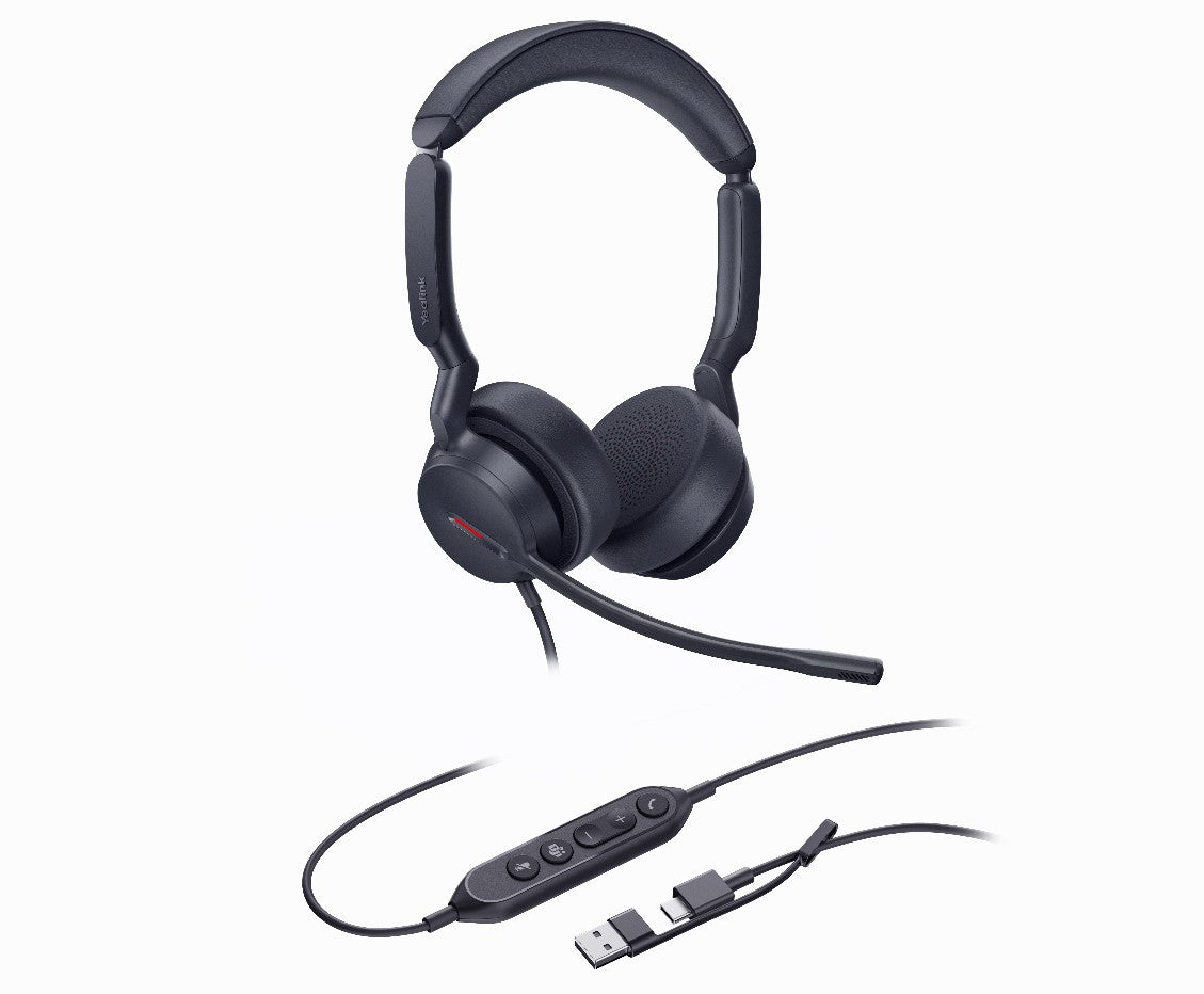 Yealink Wired UH44 MS Stereo Headset, Noise Cancelling Mic, USB-C Native, C to A Adapter