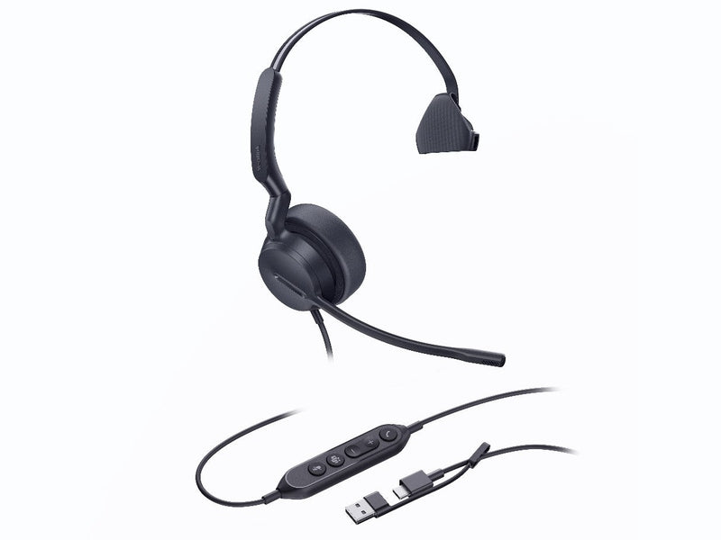 Yealink UH44 Mono Teams USB-C/A Microsoft Certified USB Wired Headset, Dual Noise-Canceling Microphones, 35mm Speaker, Busylight Leather Ear Cushions