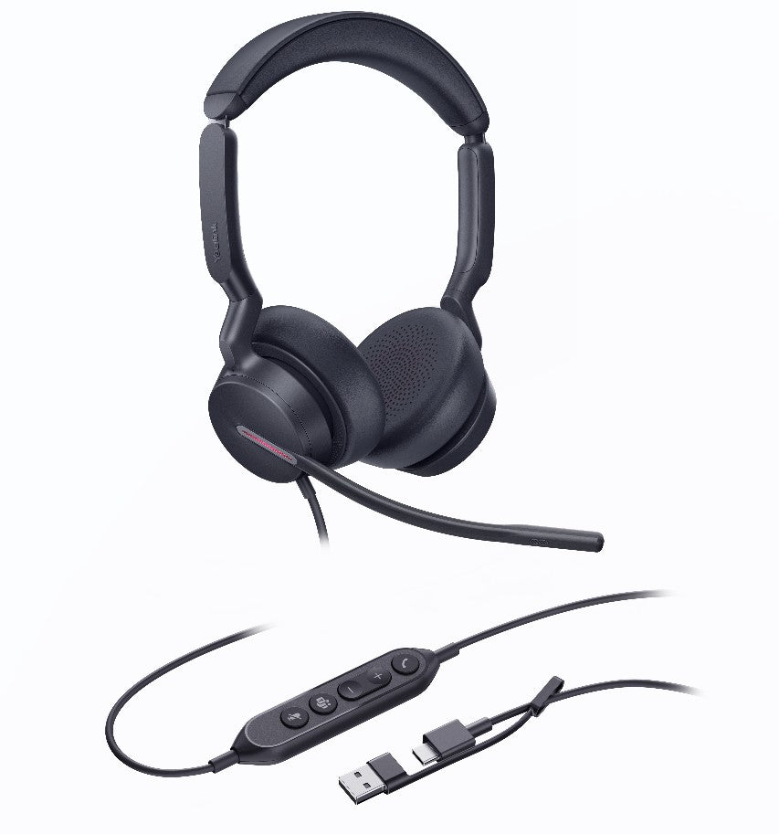 Yealink Wired UH46 MS Stereo Headset, Noise Cancelling Mic, USB-C Native, C to A Adapter