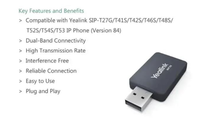 Yealink (WF50) V1 Dual Band WiFi USB Dongle - SIP-T42U/T43U/T46U/T48U/T53 IP Phone, High Transmission Rate