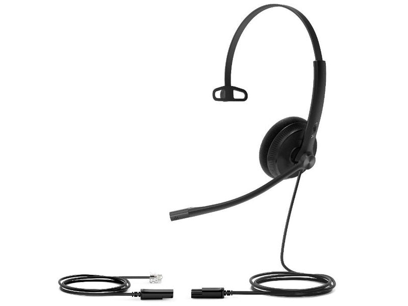 Yealink YHS34 Mono Wired Headset with QD to RJ Port, Wideband Noise-Canceling Headset, Monaural Ear, RJ9, QD Cord, Leather Ear Piece, Hearing Protecti