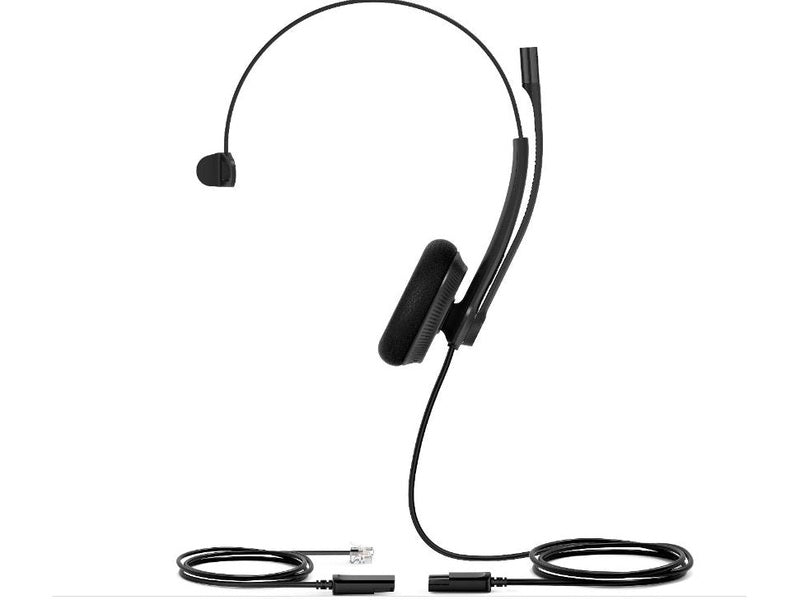 Yealink YHS34 Mono Wired Headset with QD to RJ Port, Wideband Noise-Canceling Headset, Monaural Ear, RJ9, QD Cord, Leather Ear Piece, Hearing Protecti