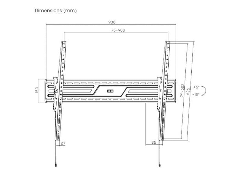 Brateck KL38-69T Large-Screen Large Tilt TV Wall Mount, Fit Screen Size: 43"-100" Up to 75 KG, Fine Texture Black, 85x938x625mm new
