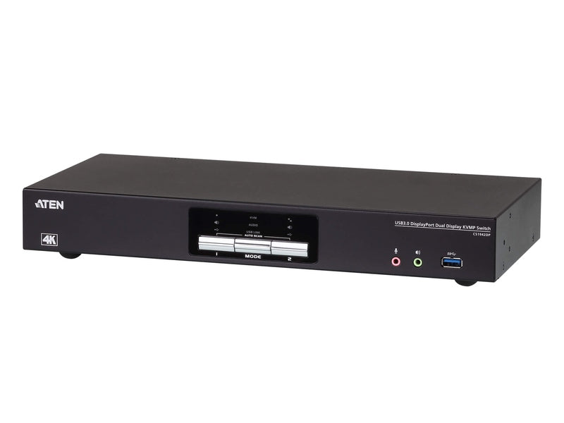 Aten Desktop KVMP Switch 2 Port Dual Display 4k DisplayPort w/ audio, Cables Included, 2x USB Port